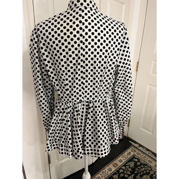 Greysn Polka Dot Peplum Back Black White Button Front Blouse Size L - Picture 5 of 8